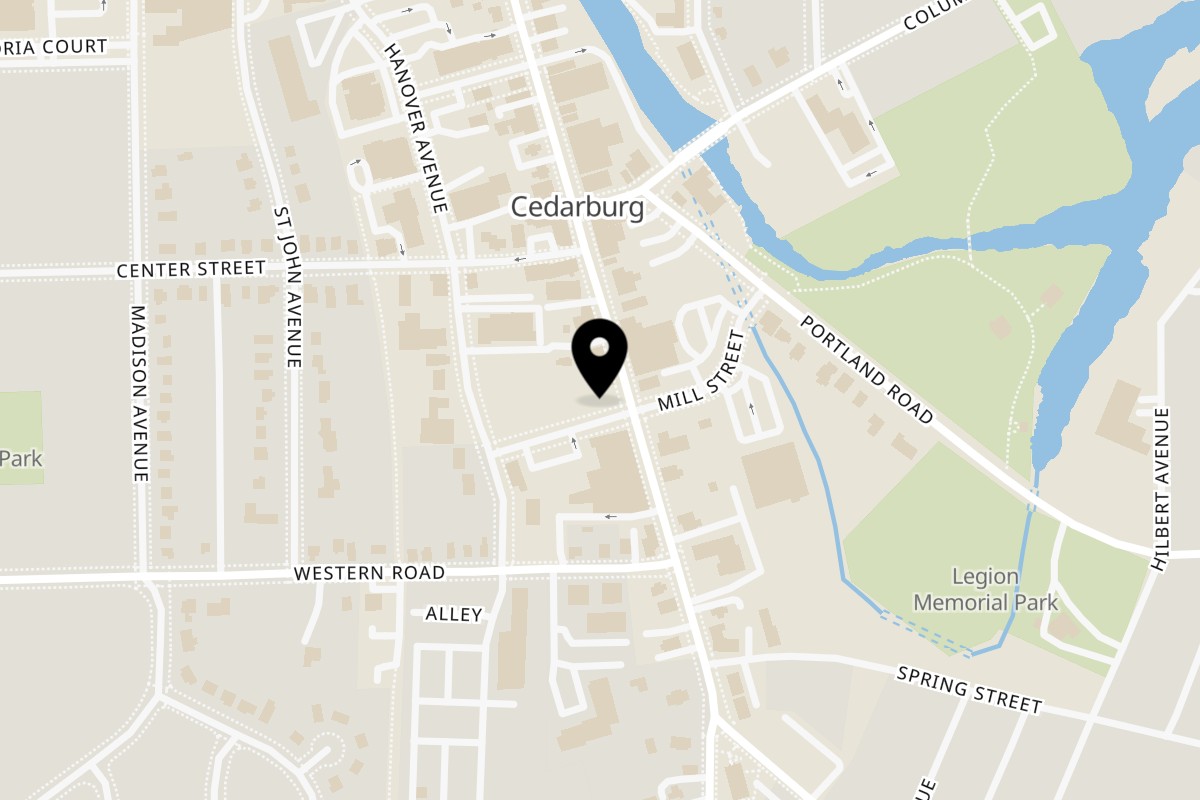 Map showing the location of Brunch. Cedarburg on W62N535 Washington Ave in Cedarburg